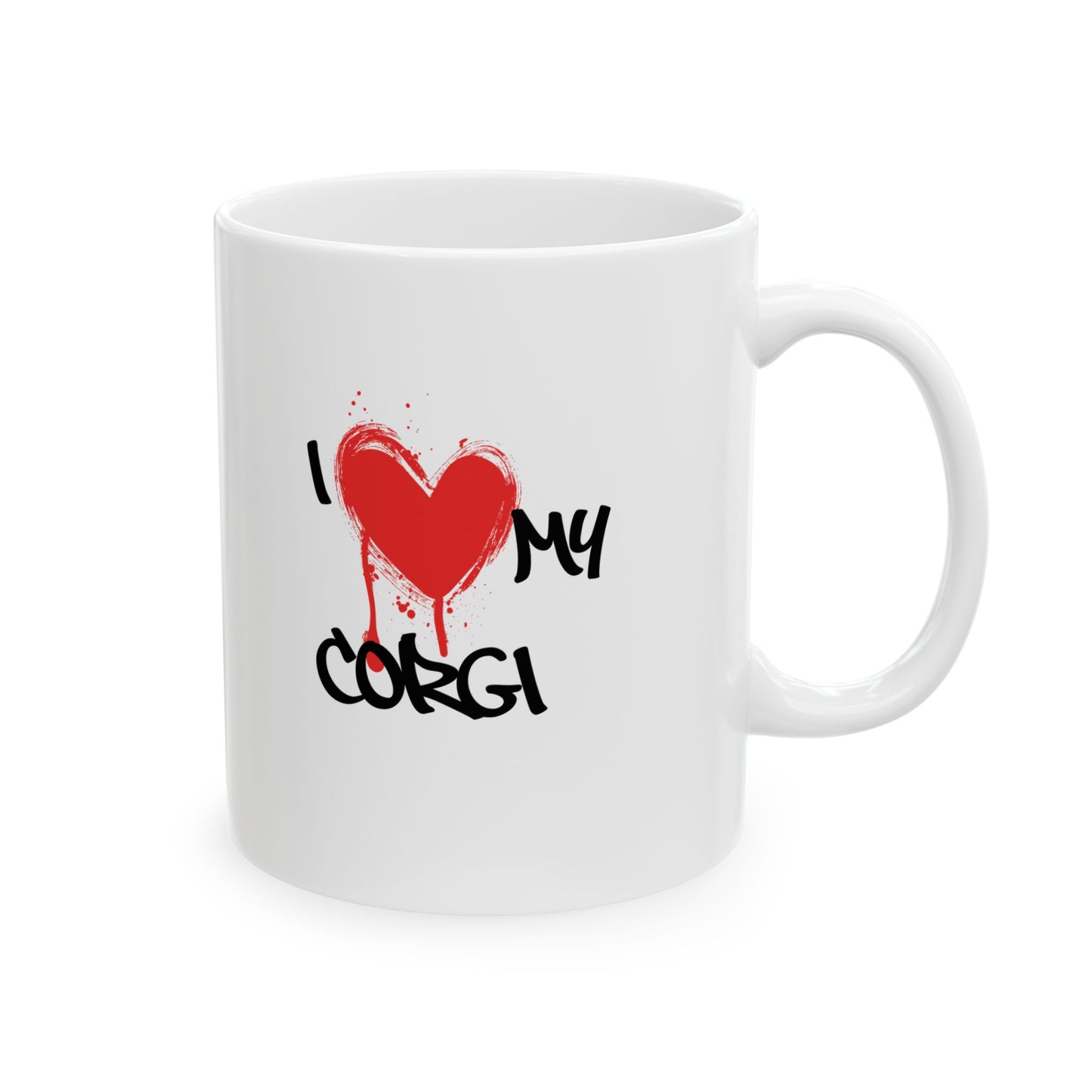 Corgi-themed graffiti style design on a ceramic mug, perfect for dog lovers and street art enthusiasts