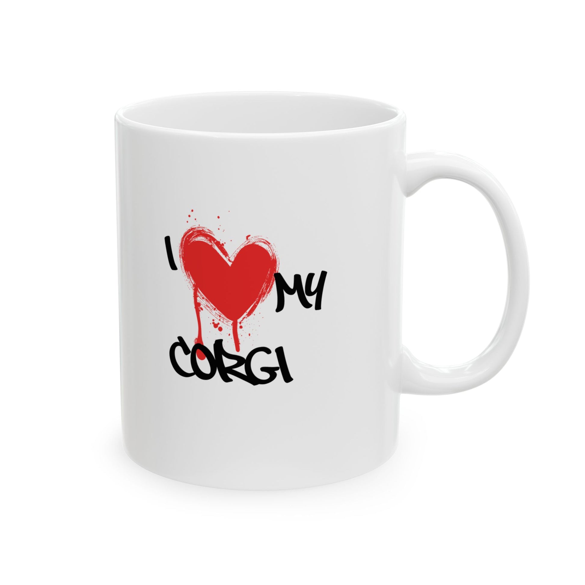 Corgi-themed graffiti style design on a ceramic mug, perfect for dog lovers and street art enthusiasts