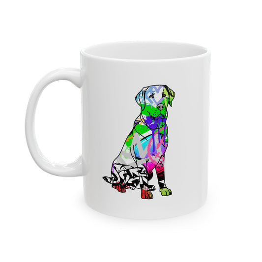 Personalized Ceramic Mug, Street Art American Lab Dog Graffiti