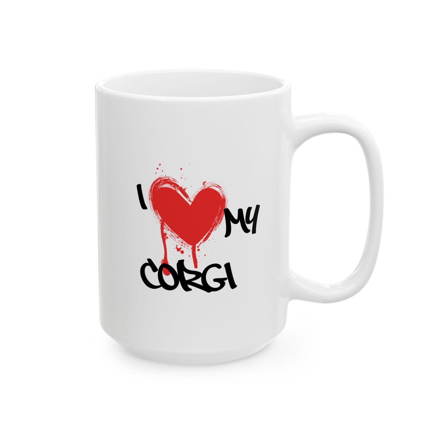 Corgi-themed graffiti style design on a ceramic mug, perfect for dog lovers and street art enthusiasts
