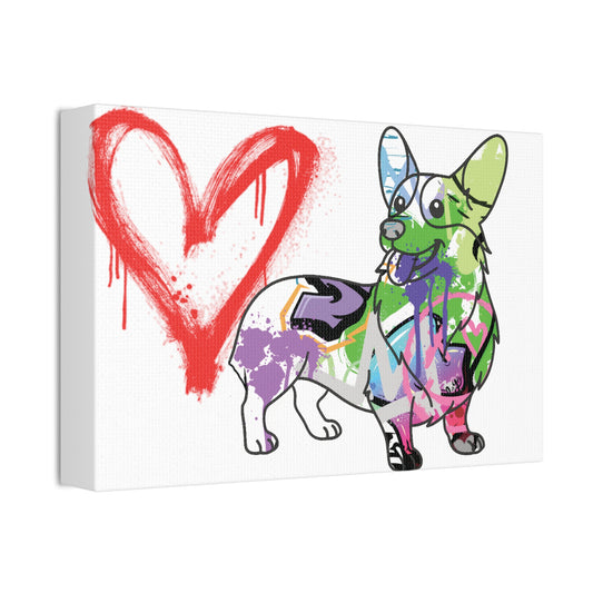 Corgi graffiti art painted on canvas showcasing vibrant urban style and artistic expression