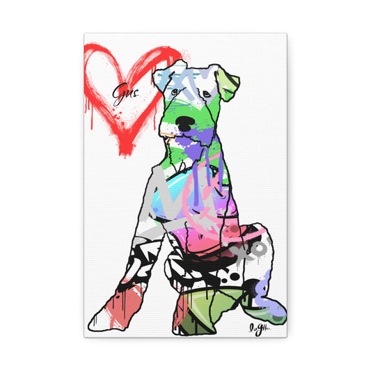 Airedale Terrier posing in front of vibrant urban graffiti mural showcasing street art culture