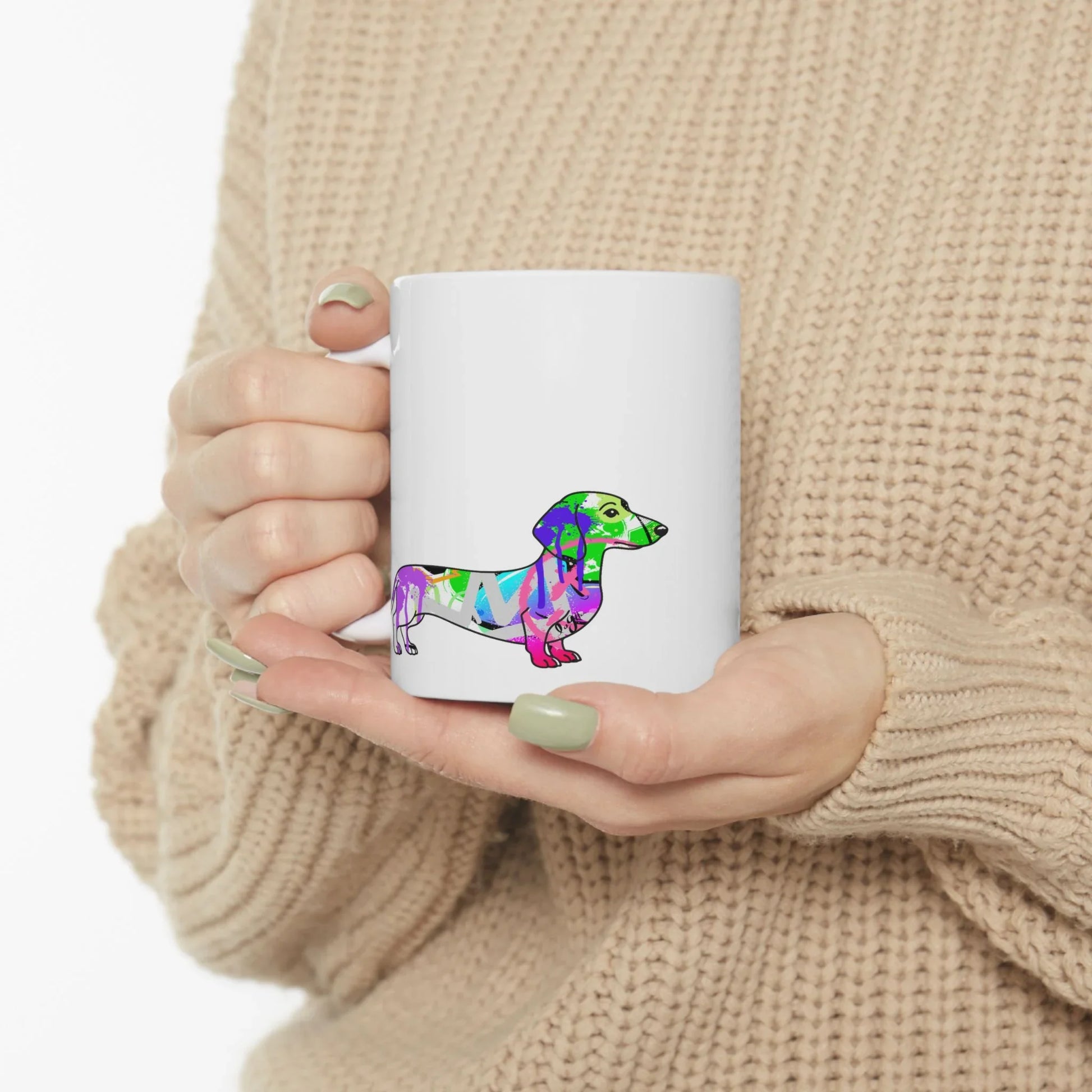 Dachshund Mug, Graffiti Street Art Dog Quote Coffee Cup, My Dachshund Runs This House, 11oz, 15oz, Gift for Dog Lovers, Unique Illustration, - LaGrutta Art and Designs