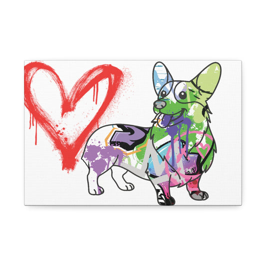 Corgi graffiti art painted on canvas showcasing vibrant urban style and artistic expression